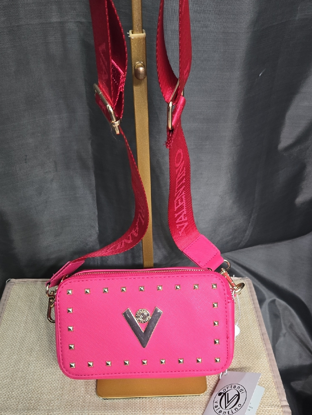 Valentino Orlandi Hot Pink Crossbody Camera Bag with Studs